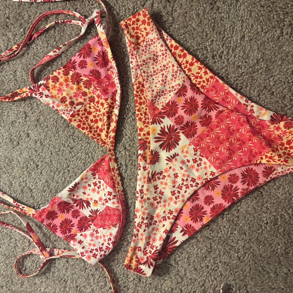 Kulani Kinis Floral Patchwork Bikini - Pink and Red